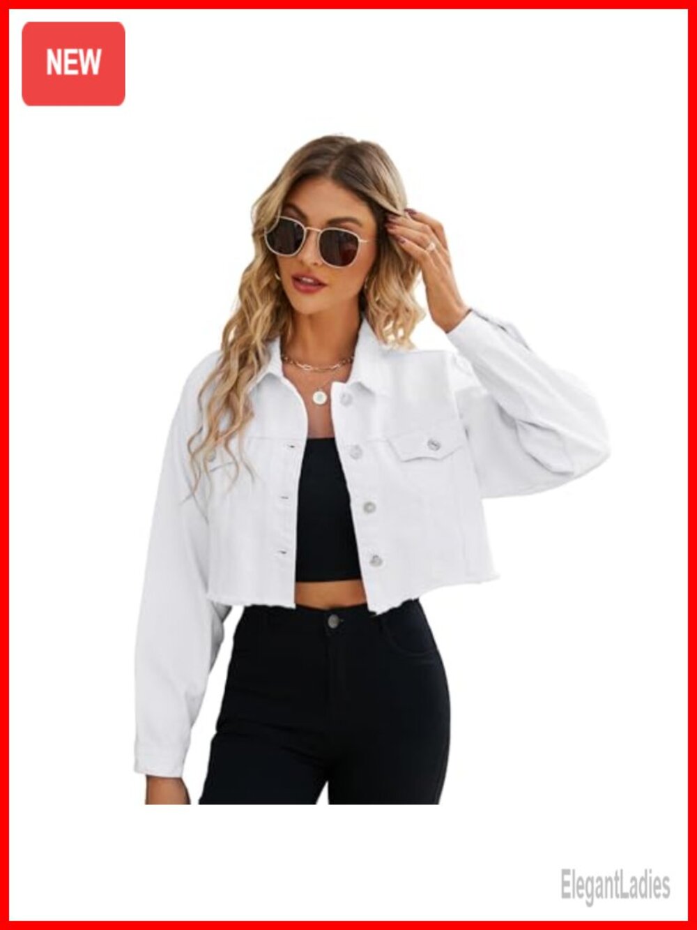 Cropped Distressed Denim Jacket Button Down Long Sleeve Frayed Hem